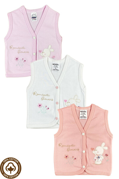 Unisex Baby Vest Set, Organic Cotton, Canvas Rabbit Embroidery, 3-6-9 Months, 3 Pack - 5