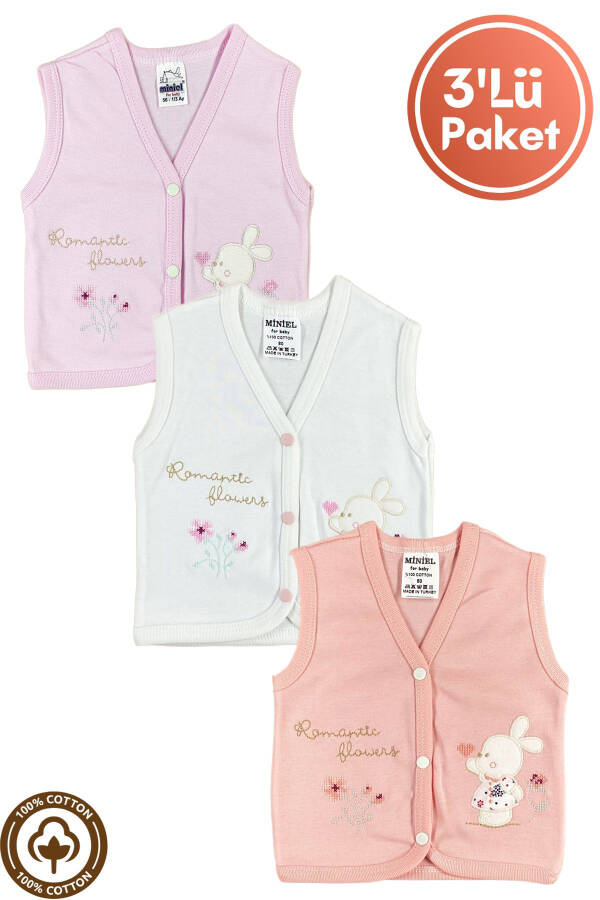 Unisex Baby Vest Set, Organic Cotton, Canvas Rabbit Embroidery, 3-6-9 Months, 3 Pack - 1