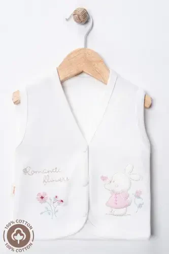 Unisex Baby Vest Set, Organic Cotton, Canvas Rabbit Embroidery, 3-6-9 Months, 3 Pack - 5