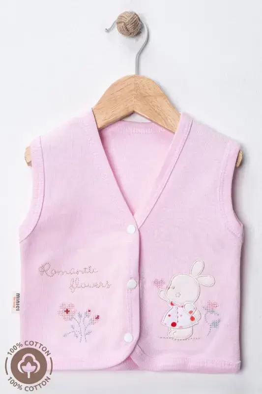 Unisex Baby Vest Set, Organic Cotton, Canvas Rabbit Embroidery, 3-6-9 Months, 3 Pack - 7