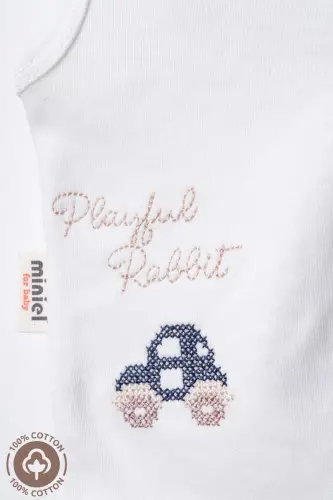 Unisex baby vest set, organic cotton knit, with embroidered rabbit, 3-6-9 months. - 6