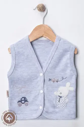 Unisex baby vest set, organic cotton knit, with embroidered rabbit, 3-6-9 months. - 4