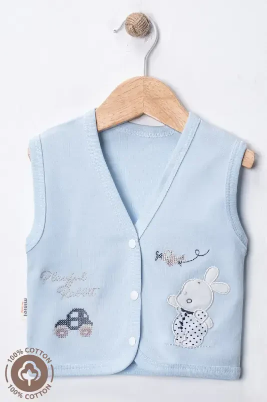 Unisex baby vest set, organic cotton knit, with embroidered rabbit, 3-6-9 months. - 7