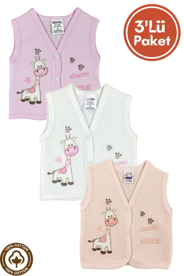 Unisex baby vest set with giraffe embroidery, made of organic cotton, 3-piece quilted, for babies 3-6-9 months. - 5