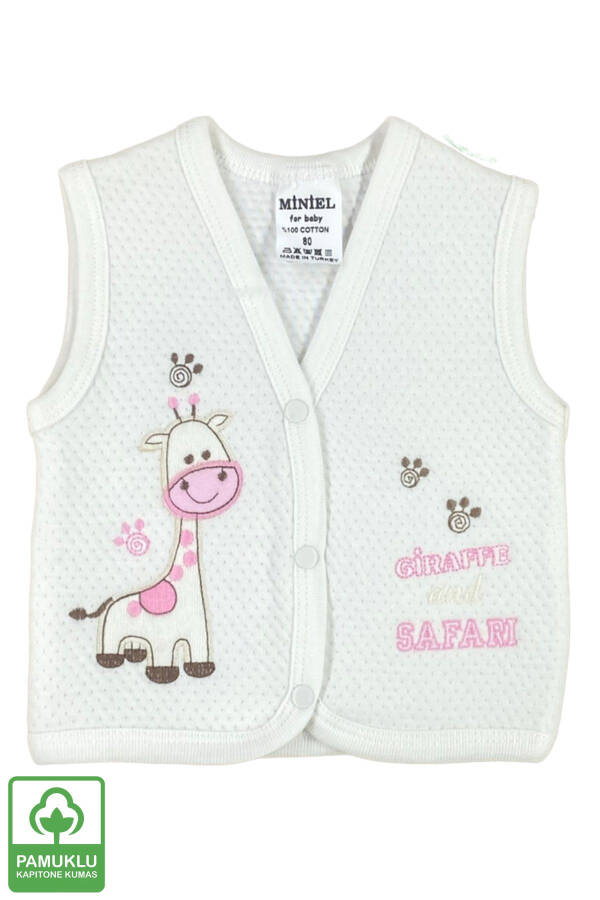 Unisex baby vest set with giraffe embroidery, made of organic cotton, 3-piece quilted, for babies 3-6-9 months. - 2