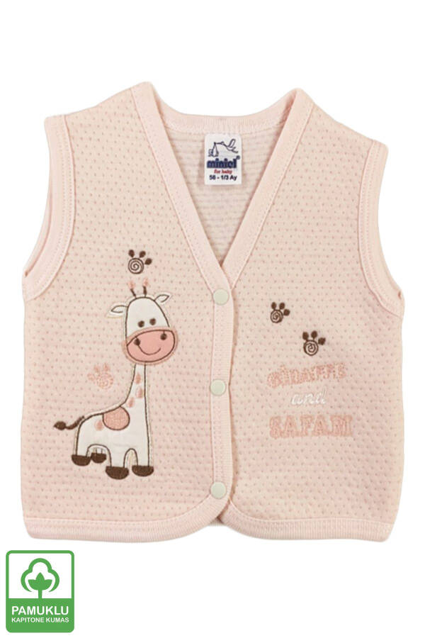 Unisex baby vest set with giraffe embroidery, made of organic cotton, 3-piece quilted, for babies 3-6-9 months. - 4