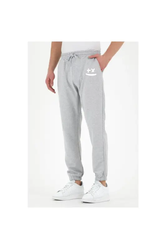 Unisex Bad Smile Baskılı Açık Gri Jogger - Açık Gri 3 - 2
