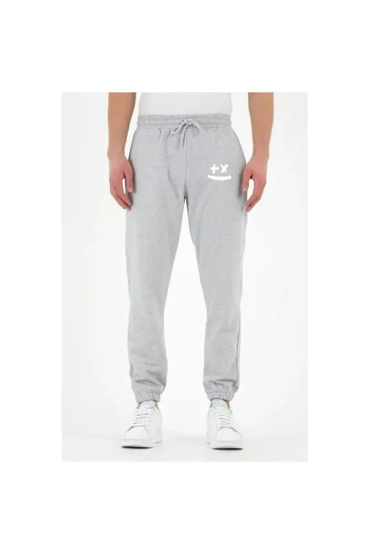 Unisex Bad Smile Baskılı Açık Gri Jogger - Açık Gri 3 - BLACKJACK GIYIM
