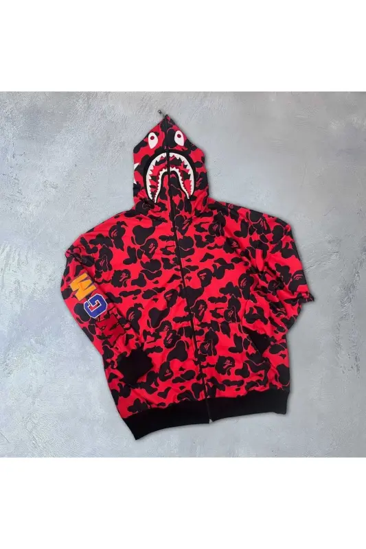 Unisex Bape kashtachilikli mavsumiy 2 ipdan tikilgan kardigan-qizil - 1