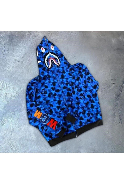 Unisex Bape Nakış İşlemeli Mevsimlik 2 İplik Hırka - 1