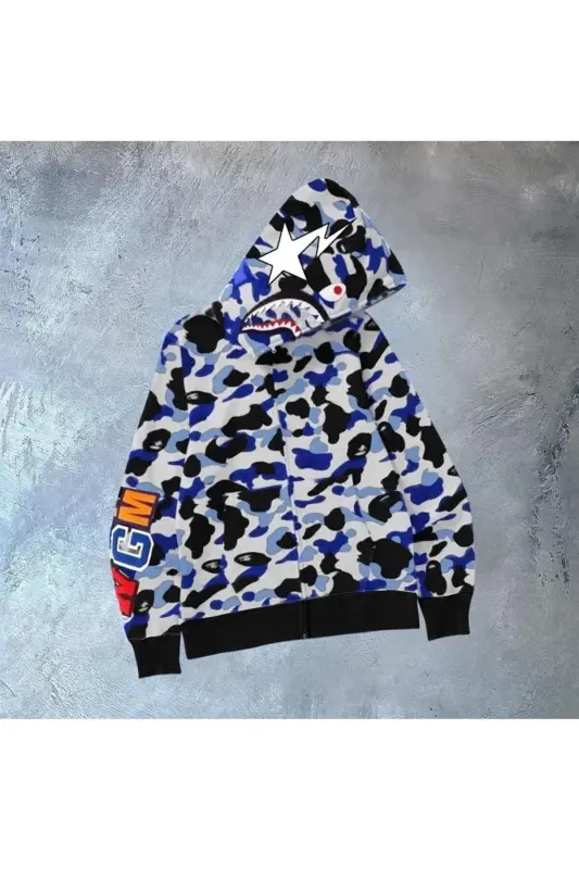 Unisex Bape Nakış İşlemeli mevsimlik 2iplik Hırka - gri - 1