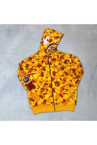 Unisex Bape Nakış İşlemeli mevsimlik 2iplik Hırka - sarı - AXXAN (1)