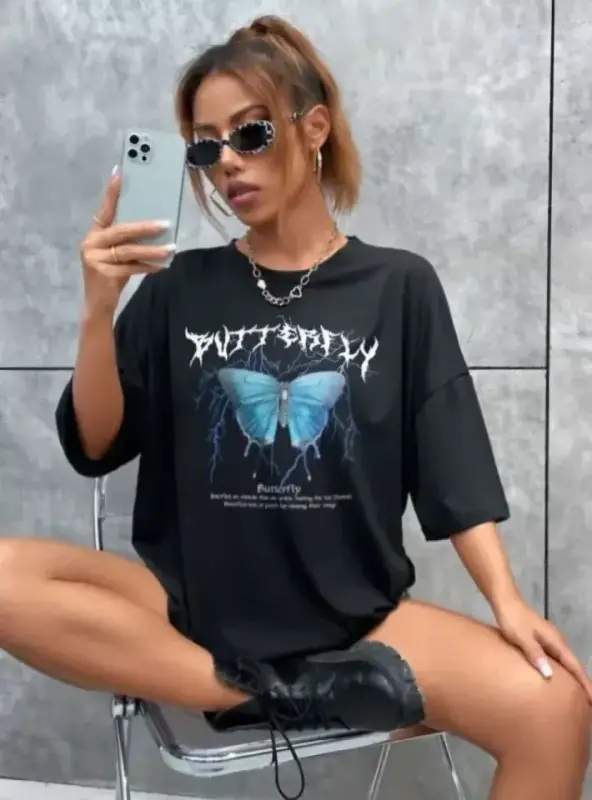 Unisex Baskılı Oversize T-Shirt - Siyah - 3