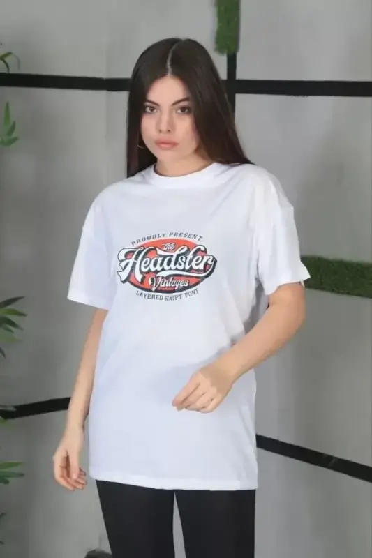 Unisex Baskılı Oversize T-Shirt - Beyaz - 2