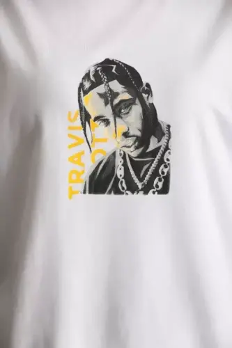 Unisex Baskılı Oversize T-Shirt - Beyaz - 3