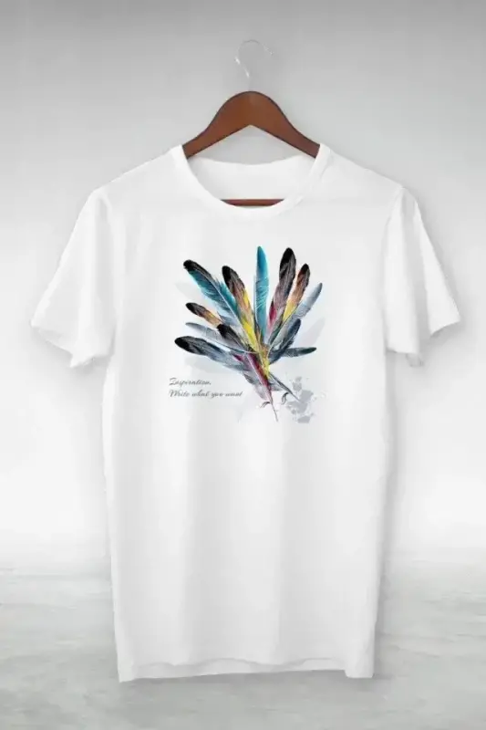 Unisex Baskılı Oversize T-Shirt - Beyaz - BÜYÜKBEDENIZ