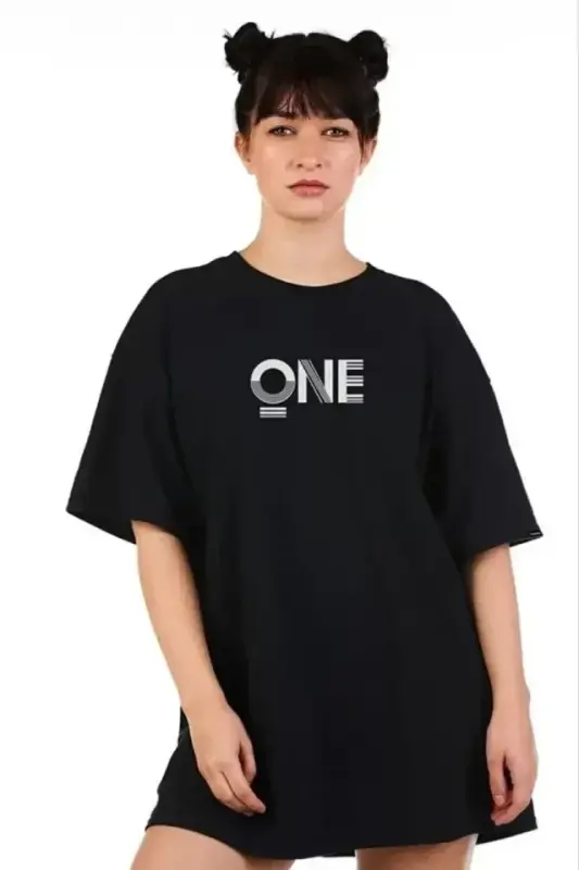 Unisex Baskılı Oversize T-Shirt - Siyah - BÜYÜKBEDENIZ