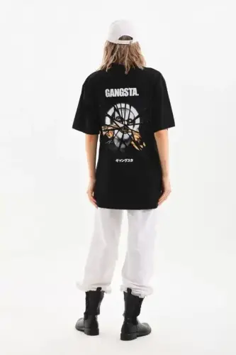 Unisex Baskılı Oversize T-Shirt - Siyah - BÜYÜKBEDENIZ (1)