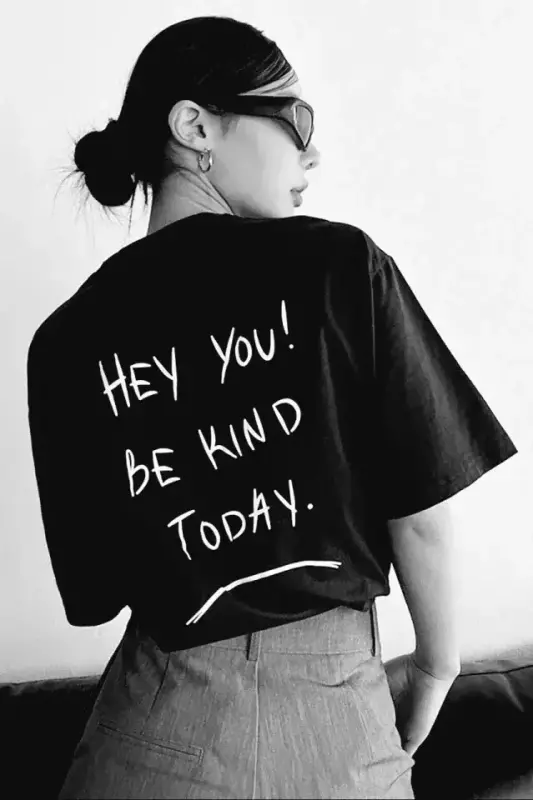 Unisex Baskılı Oversize T-Shirt - Siyah - BÜYÜKBEDENIZ