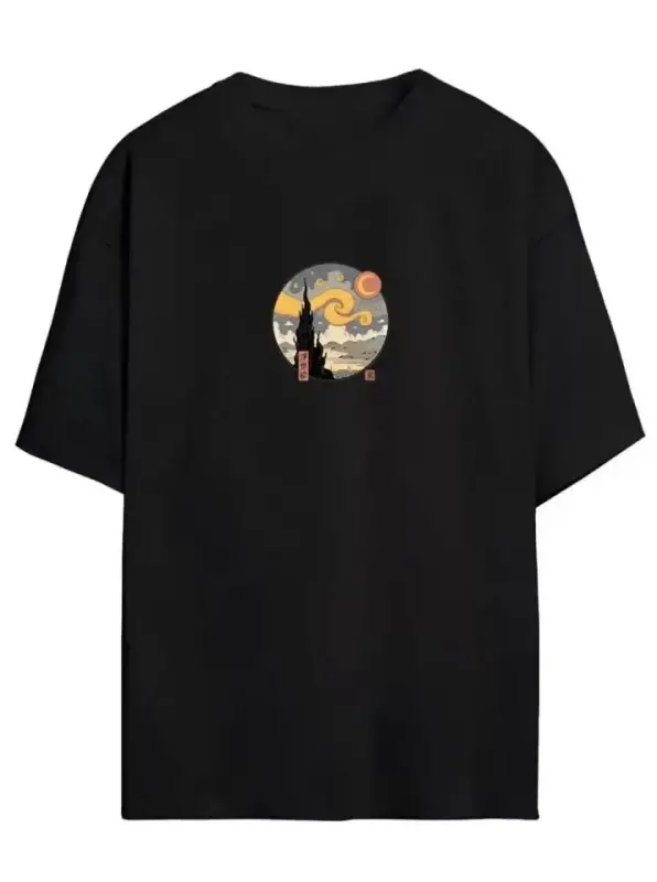Unisex Baskılı Oversize T-Shirt - Siyah - BÜYÜKBEDENIZ
