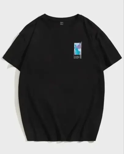 Unisex Baskılı Oversize T-Shirt - Siyah - BÜYÜKBEDENIZ (1)