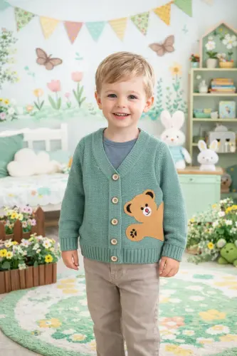 Unisex Bear Button Cardigan for Baby Girls and Boys 