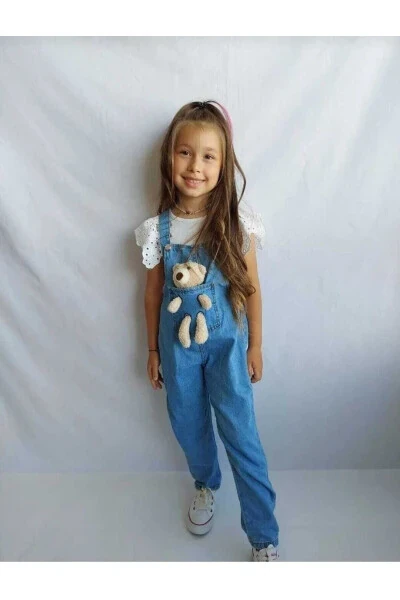 Unisex Bear Print Denim Overalls Adjustable Straps - GENEL MARKALAR (1)