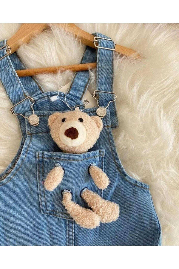 Unisex Bear Print Denim Overalls Adjustable Straps - 5