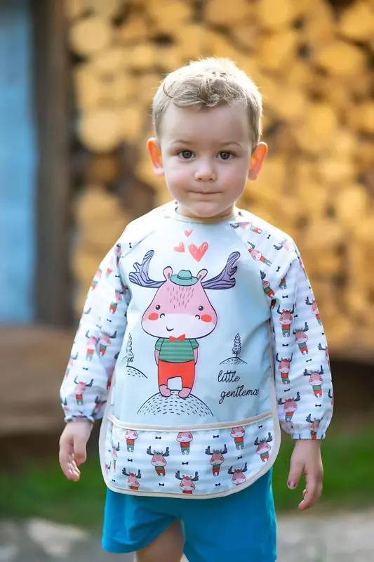 Unisex Bebek 0-26 Ay Cepli Uzun Kollu Aktivite Hobi Mama Önlüğü - su yeşili - 2