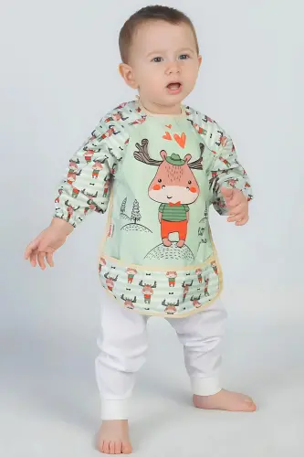 Unisex Bebek 0-26 Ay Cepli Uzun Kollu Aktivite Hobi Mama Önlüğü - su yeşili - 3