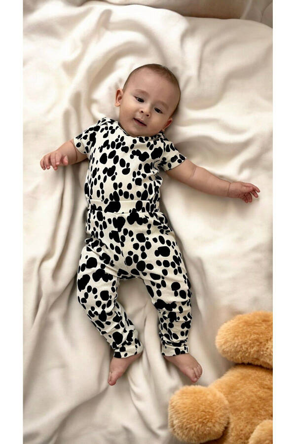 Unisex Bebek Baskılı Çıt Çıtlı Body ve Pantolon Takım - 1