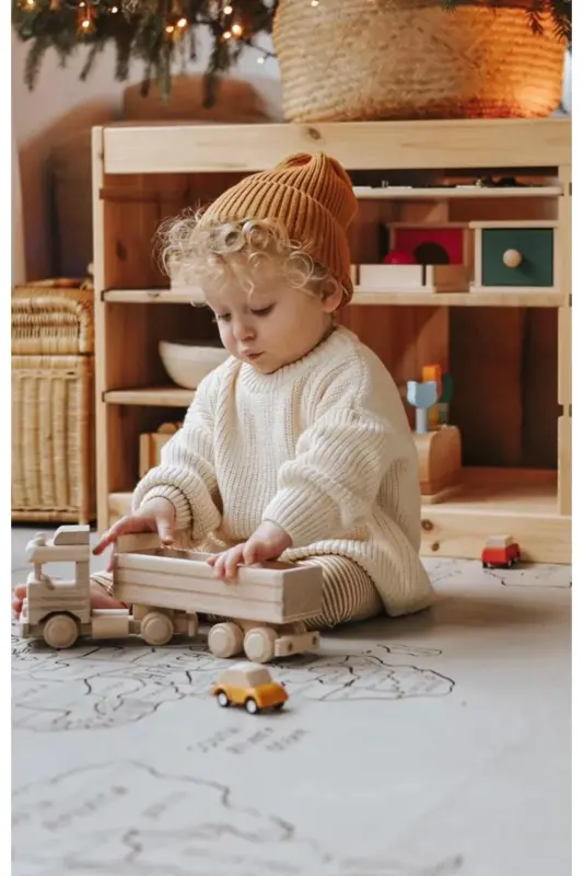 Unisex Bebek Çocuk Bisiklet Yaka Oversize Triko Kazak 6 Ay-5 Yaş - Ekru - 1