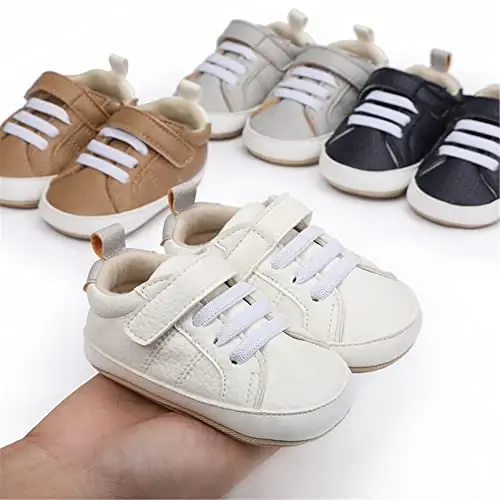 Unisex Baby Boys Girls High-Top Ankle Sneakers Soft Rubber Sole Infant Crib Shoes Toddler First Walkers - 4