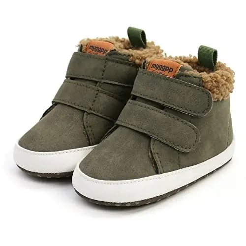 Unisex Baby Boys Girls High-Top Ankle Sneakers Soft Rubber Sole Infant Crib Shoes Toddler First Walkers - 4