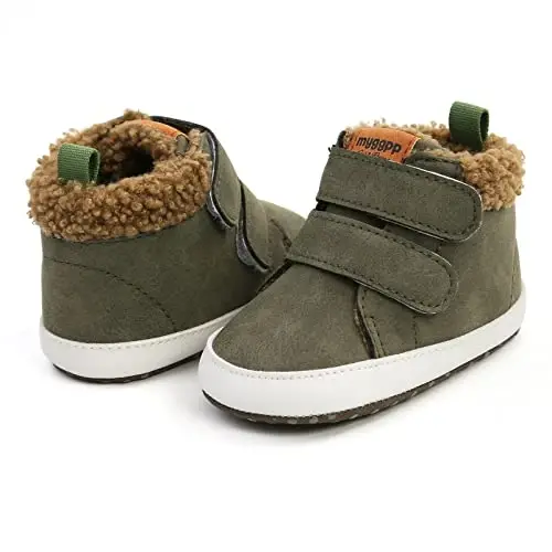 Unisex Baby Boys Girls High-Top Ankle Sneakers Soft Rubber Sole Infant Crib Shoes Toddler First Walkers - 5