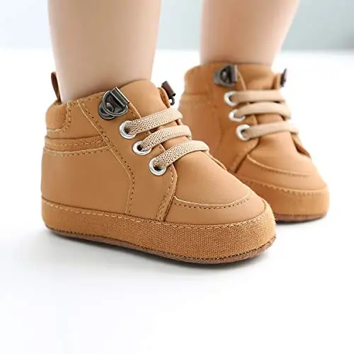 Unisex Baby Boys Girls High-Top Ankle Sneakers Soft Rubber Sole Infant Crib Shoes Toddler First Walkers - 3