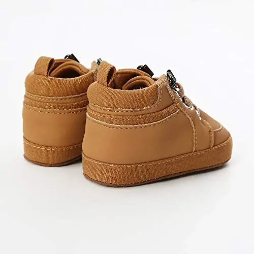Unisex Baby Boys Girls High-Top Ankle Sneakers Soft Rubber Sole Infant Crib Shoes Toddler First Walkers - 6