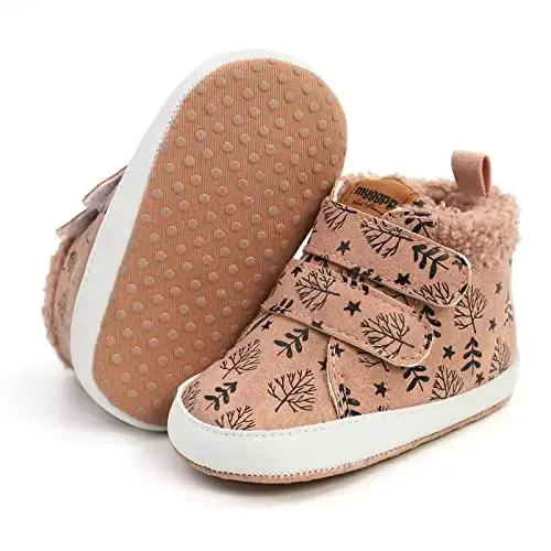 Unisex Baby Boys Girls High-Top Ankle Sneakers Soft Rubber Sole Infant Crib Shoes Toddler First Walkers 