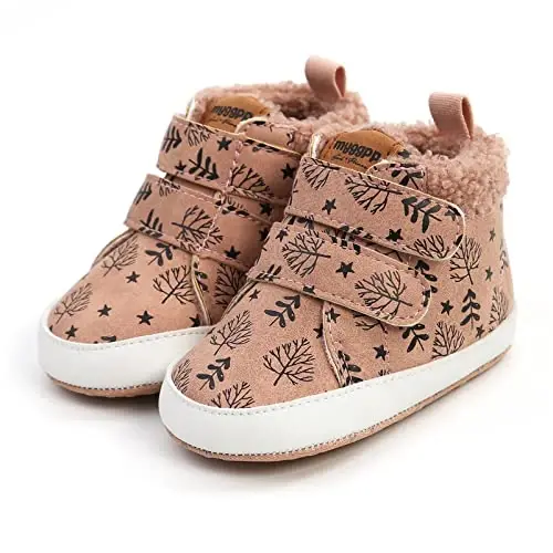 Unisex Baby Boys Girls High-Top Ankle Sneakers Soft Rubber Sole Infant Crib Shoes Toddler First Walkers - 4