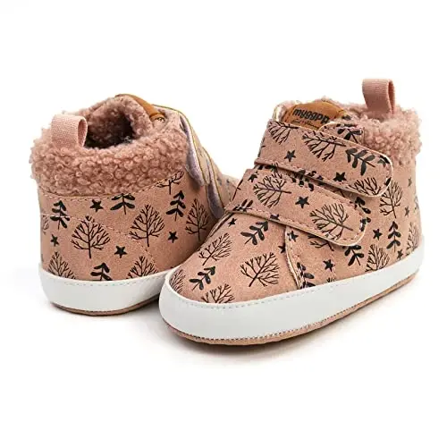 Unisex Baby Boys Girls High-Top Ankle Sneakers Soft Rubber Sole Infant Crib Shoes Toddler First Walkers - 5