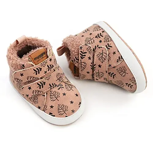 Unisex Baby Boys Girls High-Top Ankle Sneakers Soft Rubber Sole Infant Crib Shoes Toddler First Walkers - 6
