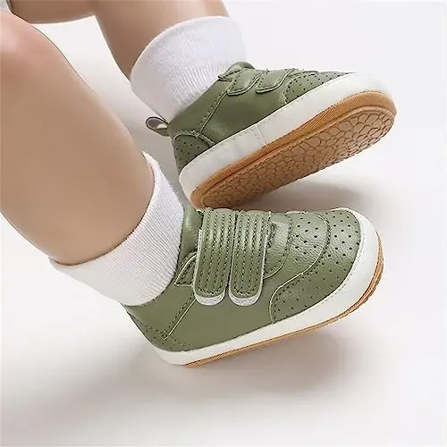 Unisex Baby Boys Girls High-Top Ankle Sneakers Soft Rubber Sole Infant Crib Shoes Toddler First Walkers - 2