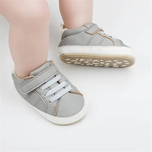 Unisex Baby Boys Girls High-Top Ankle Sneakers Soft Rubber Sole Infant Crib Shoes Toddler First Walkers - 3