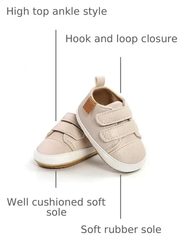 Unisex Baby Boys Girls High-Top Ankle Sneakers Soft Rubber Sole Infant Crib Shoes Toddler First Walkers - 3