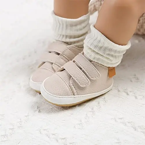 Unisex Baby Boys Girls High-Top Ankle Sneakers Soft Rubber Sole Infant Crib Shoes Toddler First Walkers - 4