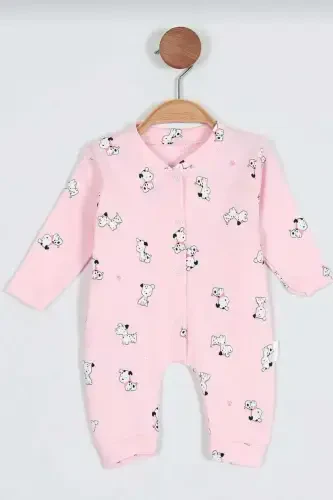 Unısex Bebek Köpek Baskılı Çıtçıtlı Yenidoğan Bebek Tulumu %100 Pamuk Esnek 1-3-6 Aylık-PEMBE KÖPEKLİ - 1