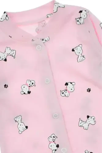 Unısex Bebek Köpek Baskılı Çıtçıtlı Yenidoğan Bebek Tulumu %100 Pamuk Esnek 1-3-6 Aylık-PEMBE KÖPEKLİ - 7