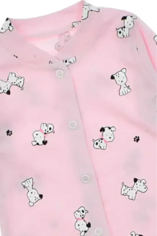 Unısex Bebek Köpek Baskılı Çıtçıtlı Yenidoğan Bebek Tulumu %100 Pamuk Esnek 1-3-6 Aylık-PEMBE KÖPEKLİ - 7