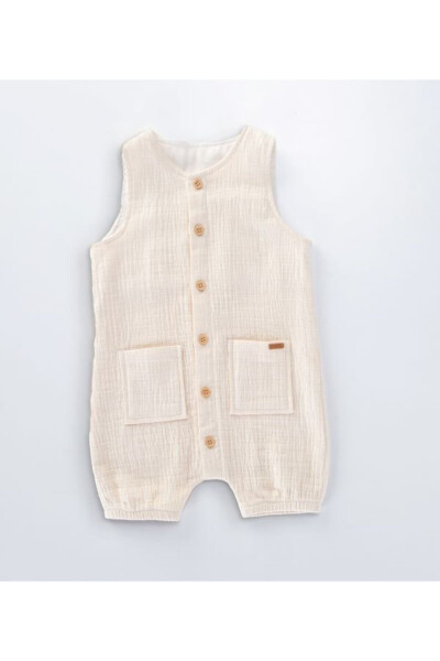 Unisex Bebek Muslin Kumaş Tulum-Ekru - MİMBOKİDS