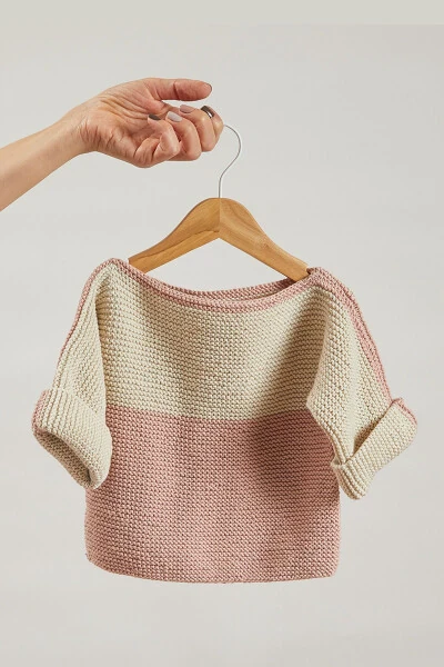 Unisex Bebek Pembe Ekru Kazak - MINIMUNDOORGANIC